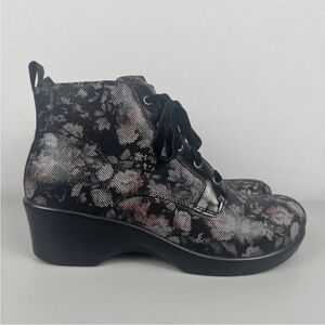 Alegria Boots Women 42 US 11.5/12 Black Eliza Leather Floral Ankle Wedge PG Lite